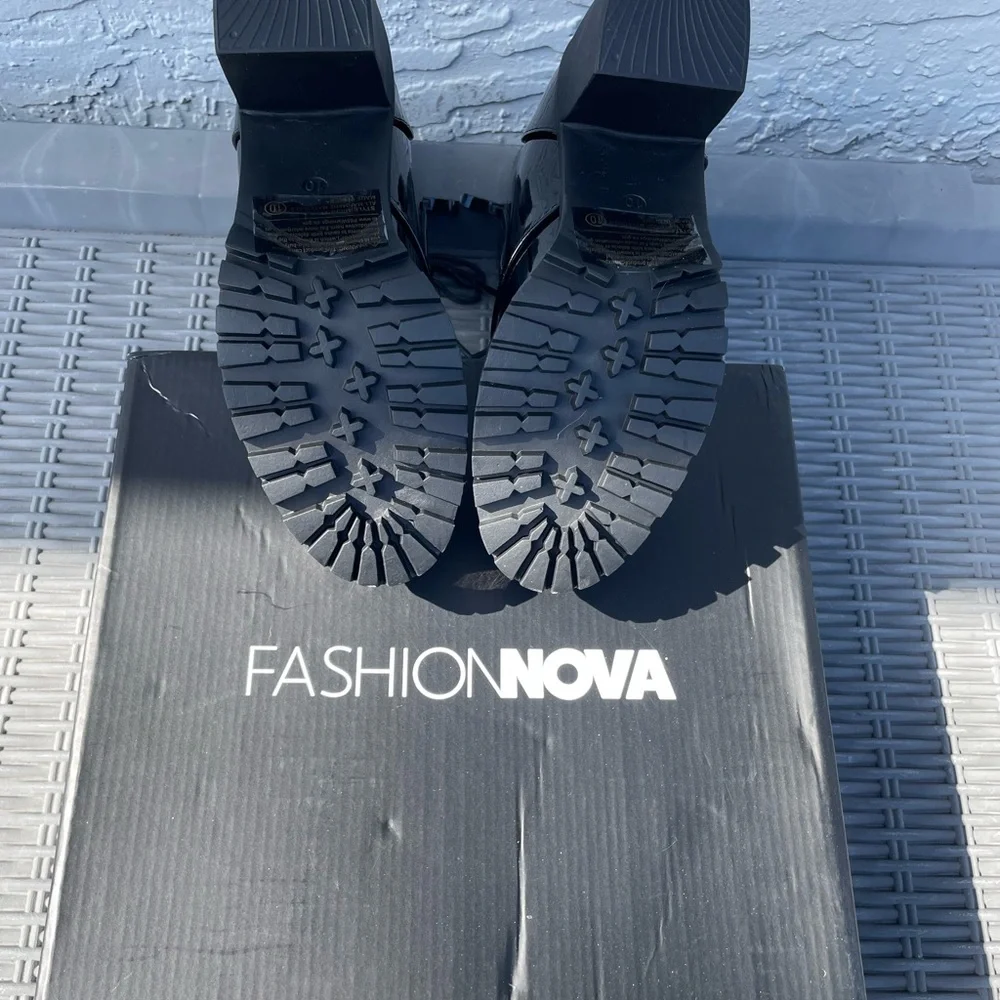 Patent Black Heeled Combat Boots - Picture 3 of 4